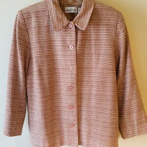 Alfred Dunner Lined Tweed Pink & Cream Blazer with Gold Sparkles. Size 16